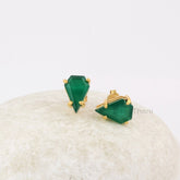 Green Onyx Diamond Shape 9x13mm Gemstone Stud Earrings, Handmade Gold Plated Stud Earrings, Valentine's Gift Earring, Dainty Silver Earring